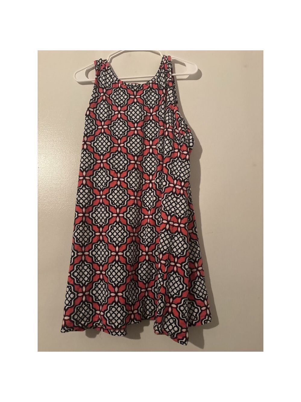 Crown & Ivy Sleeveless Shift Dress Large Navy Coral White Geometric Medallion